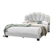 Geny Queen Size Bed- Classic White Wool Upholstery and LED- Glam Arch