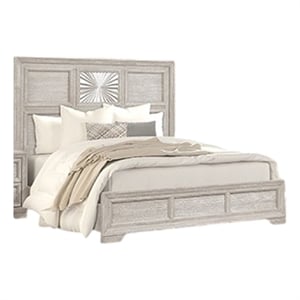 Diaz King Bed- Sunburst Pattern and Recessed Panel- Light Gray Wood