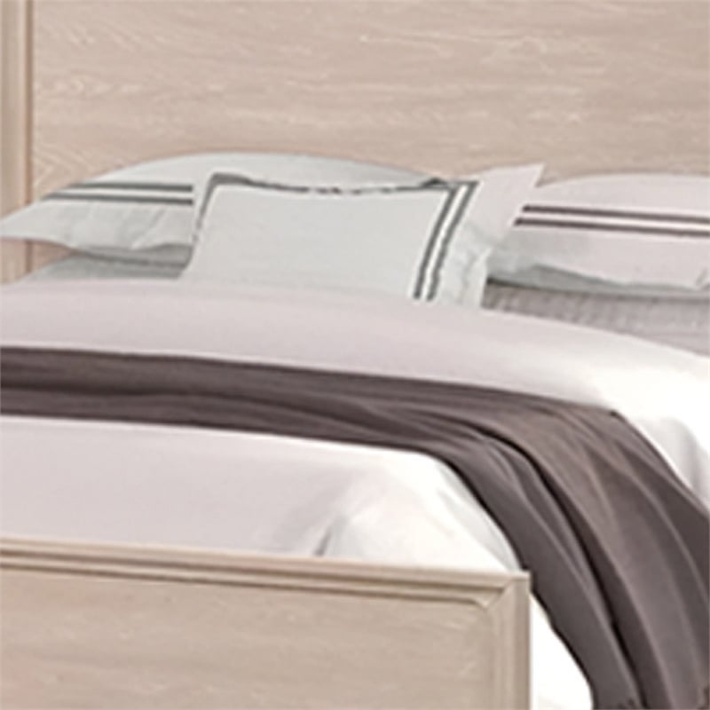 Rozie Queen Bed with Panel Style Headboard- Light Oak Brown Solid Wood