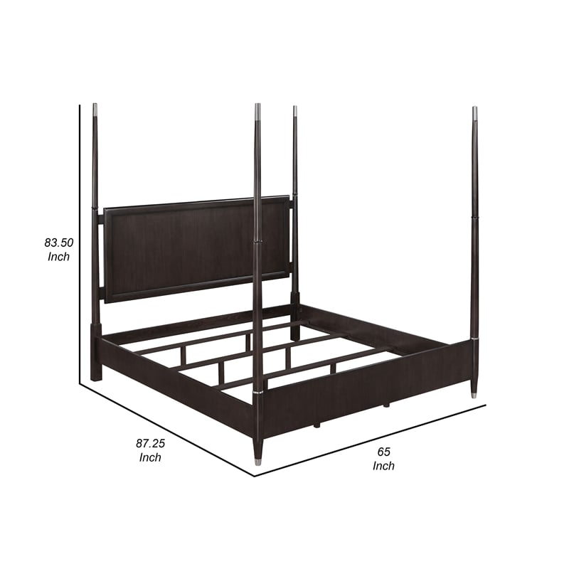 Amber Queen Size Poster Bed- Floating Headboard with Low Footboard- Brown