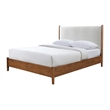 Carry Queen Bed- Beige Boucle Upholstered Headboard Walnut Brown Solid Wood