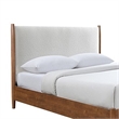 Carry Queen Bed- Beige Boucle Upholstered Headboard Walnut Brown Solid Wood