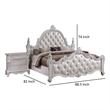 Moni King Bed- White Button Tufted Traditional Upholstery- Solid Wood