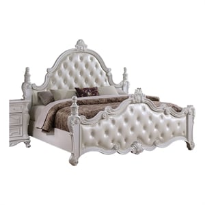 Moni King Bed- White Button Tufted Traditional Upholstery- Solid Wood