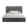 Zoko King Bed with Panel Style Headboard- Chrome- Ash Gray Solid Wood