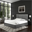 Zoko King Bed with Panel Style Headboard- Chrome- Ash Gray Solid Wood