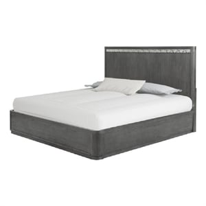 Zoko King Bed with Panel Style Headboard- Chrome- Ash Gray Solid Wood