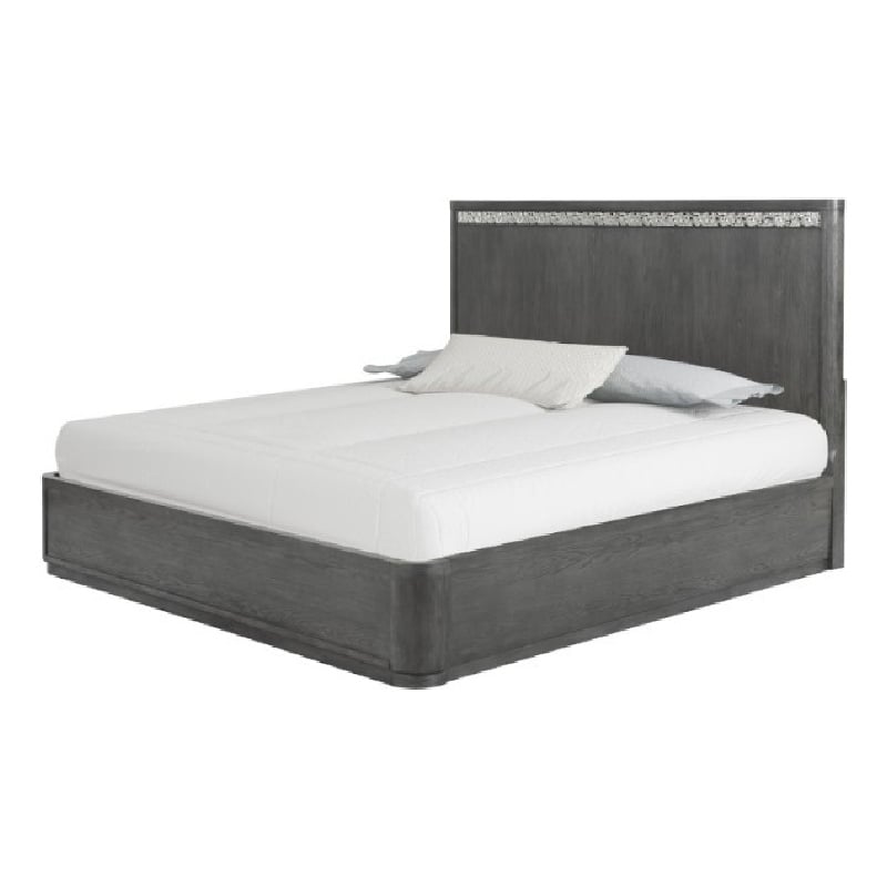 Zoko King Bed with Panel Style Headboard- Chrome- Ash Gray Solid Wood