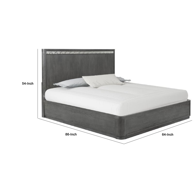 Zoko Queen Bed with Panel Style Headboard- Ash Gray Solid Wood Frame
