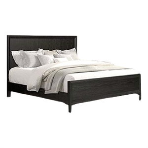 Kaira Queen Size Bed- Metal Accents- Espresso Brown Solid Rubberwood
