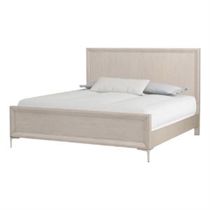 Kaira Queen Size Bed with Metal Accents- Natural Oak Solid Rubberwood