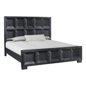 Kizie King Bed- Classic Recessed Panel- Weathered Black Solid Wood