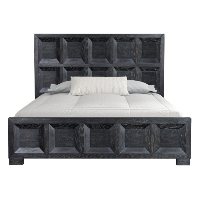Kizie King Bed- Classic Recessed Panel- Weathered Black Solid Wood
