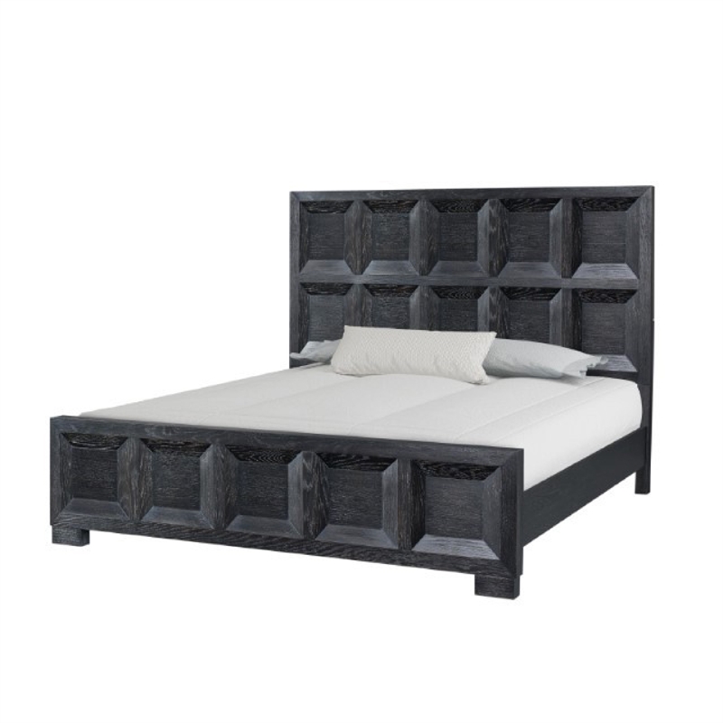 Kizie King Bed- Classic Recessed Panel- Weathered Black Solid Wood