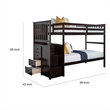 Riyo Twin Bunk Bed- Built in Storage Unit- Espresso Brown Solid Hardwood