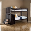 Riyo Twin Bunk Bed- Built in Storage Unit- Espresso Brown Solid Hardwood