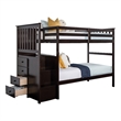 Riyo Twin Bunk Bed- Built in Storage Unit- Espresso Brown Solid Hardwood