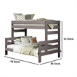 Damie Twin/Full Bunk Bed with Ladder- Brazilian Pine- Gray Solid Wood