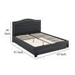 Sey Queen Size Bed w Storage Drawers- Dark Gray Upholstered Headboard