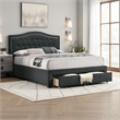 Sey Queen Size Bed w Storage Drawers- Dark Gray Upholstered Headboard