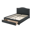 Sey Queen Size Bed w Storage Drawers- Dark Gray Upholstered Headboard