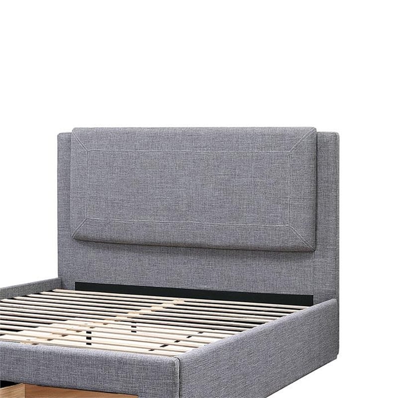 Fina Full Size Bed w Storage Footboard- Gray Faux Linen Upholstery