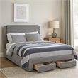 Fina Queen Size Bed w Storage Footboard- Gray Faux Linen Upholstery