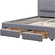 Fina Queen Size Bed w Storage Footboard- Gray Faux Linen Upholstery