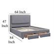 Fina Queen Size Bed w Storage Footboard- Gray Faux Linen Upholstery