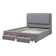 Fina Queen Size Bed w Storage Footboard- Gray Faux Linen Upholstery