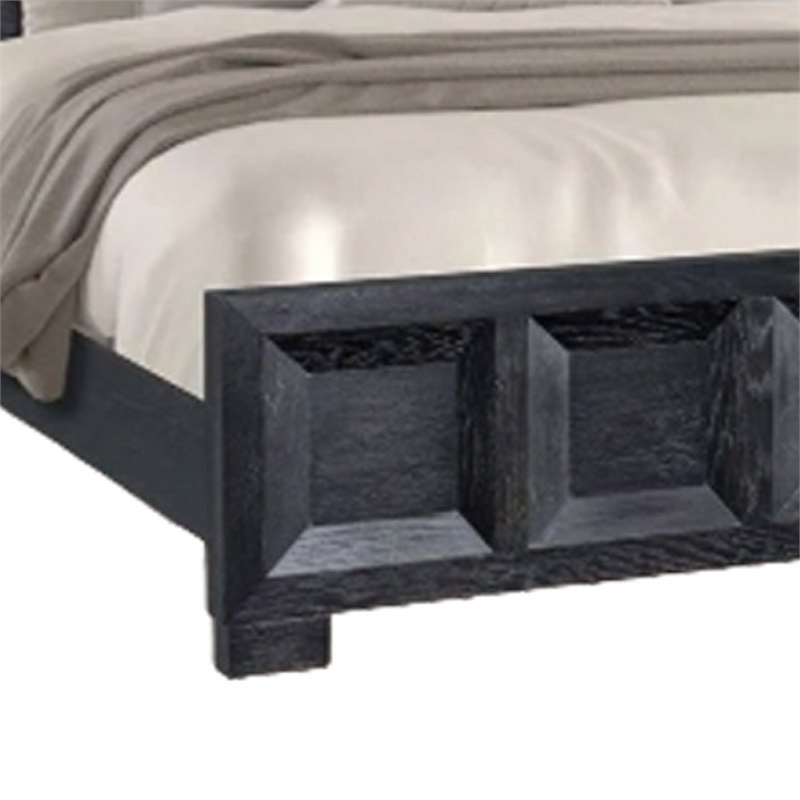 Kizie Queen Bed- Classic Recessed Panel- Weathered Black Solid Wood