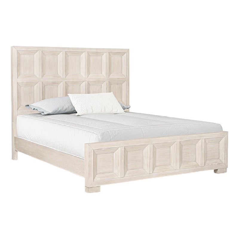 Kizie King Size Bed- Modern Classic Recessed Panels- Beige Solid Wood
