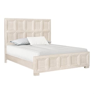Kizie King Size Bed- Modern Classic Recessed Panels- Beige Solid Wood
