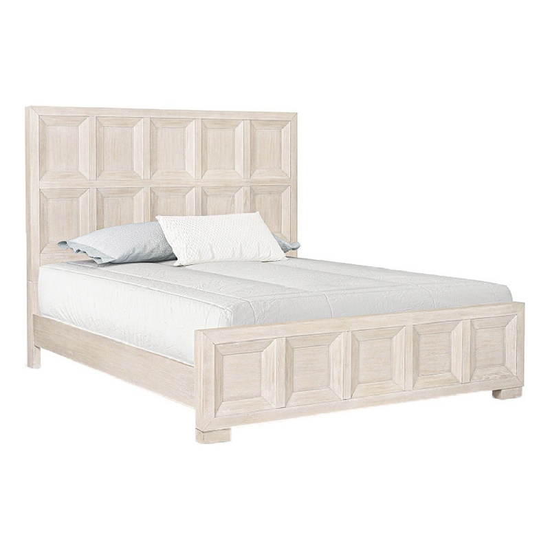 Kizie Queen Size Bed- Modern Classic Recessed Panels- Beige Solid Wood