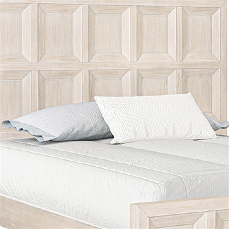 Kizie Queen Size Bed- Modern Classic Recessed Panels- Beige Solid Wood