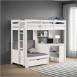 Sirius Twin Loft Bed with Writing Desk- Shelf Unit- White Pine Wood