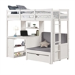 Sirius Twin Loft Bed with Writing Desk- Shelf Unit- White Pine Wood