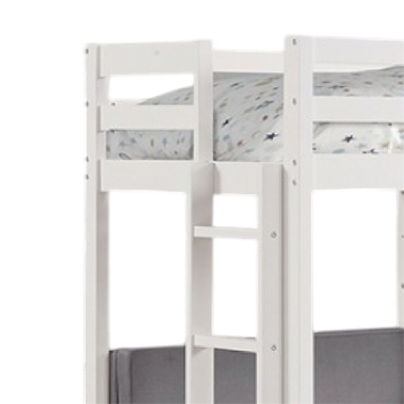 Sirius Twin Loft Bed with Writing Desk- Shelf Unit- White Pine Wood