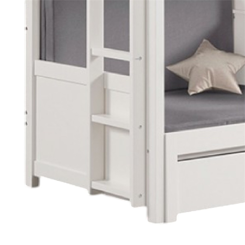 Sirius Twin Loft Bed with Writing Desk- Shelf Unit- White Pine Wood