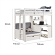 Sirius Twin Loft Bed- Bookcase and Desk- Shelf Unit- White Pine Wood
