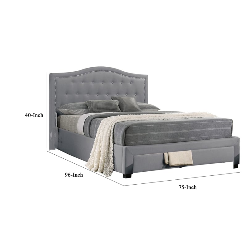 Sey California King Bed w Storage Drawer- Light Gray Burlap Upholstery