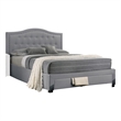 Sey California King Bed w Storage Drawer- Light Gray Burlap Upholstery