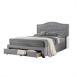 Sey California King Bed w Storage Drawer- Light Gray Burlap Upholstery