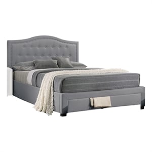Sey California King Bed w Storage Drawer- Light Gray Burlap Upholstery