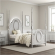 Auri Full Size Poster Bed- Arch Headboard- Classic Floral Motifs- Gray