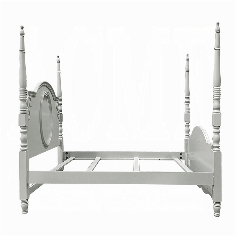 Auri Full Size Poster Bed- Arch Headboard- Classic Floral Motifs- Gray