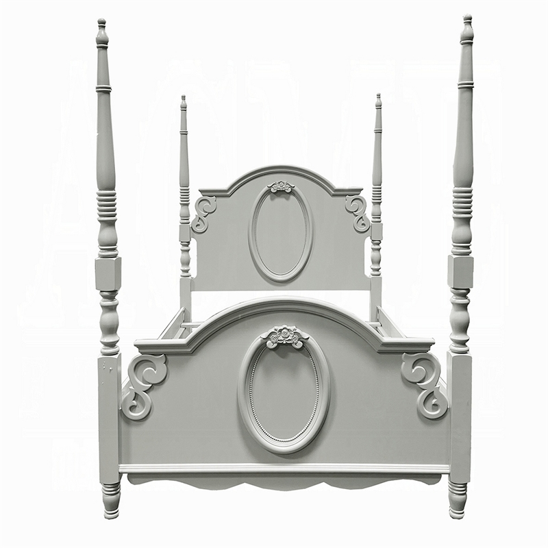 Auri Full Size Poster Bed- Arch Headboard- Classic Floral Motifs- Gray