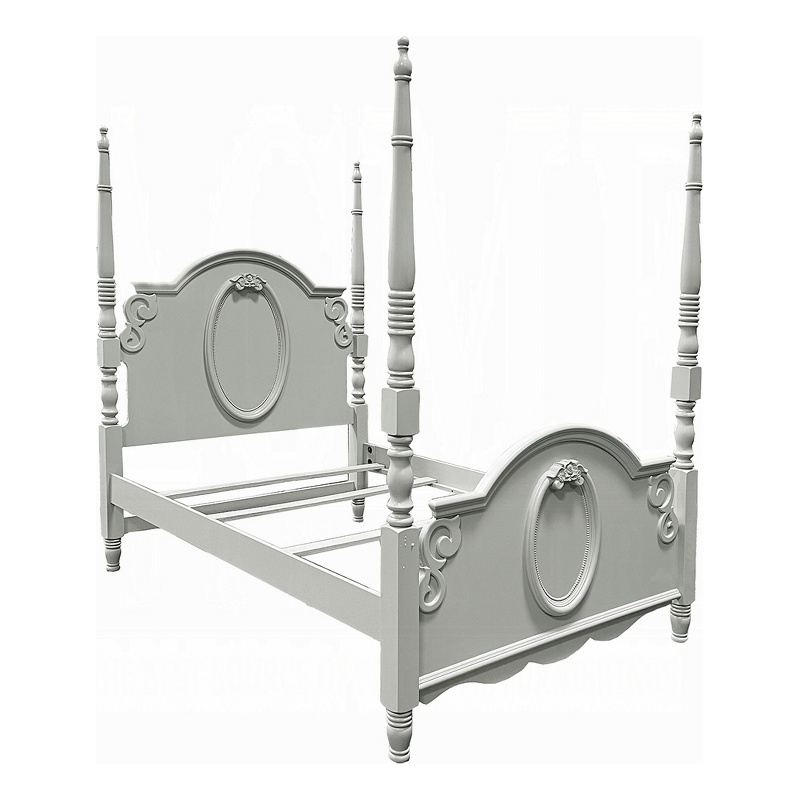 Auri Twin Size Poster Bed- Arch Headboard- Classic Floral Motifs- Gray
