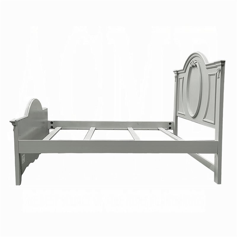 Auri Twin Size Bed- Arch Headboard- Rope Molding w Floral Motifs- Gray