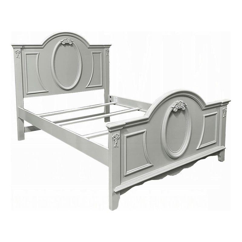 Auri Twin Size Bed- Arch Headboard- Rope Molding w Floral Motifs- Gray